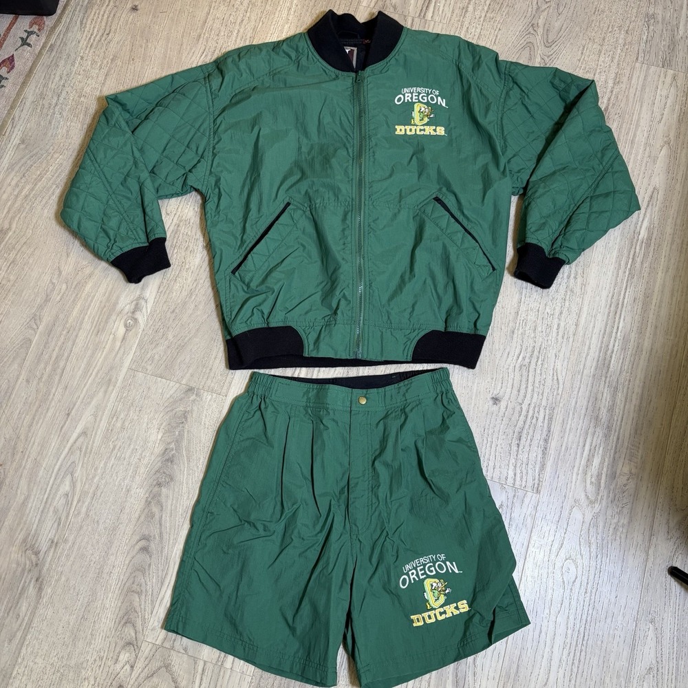 Vintage 1990s Oregon Ducks Jostens Sportswear NCAA Team Set Shorts Jacket
